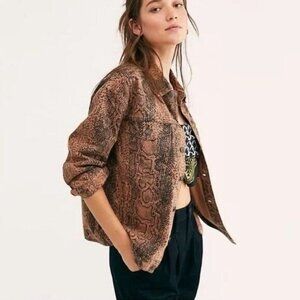 Free People Snakeskin Print Denim Trucker Jacket XS